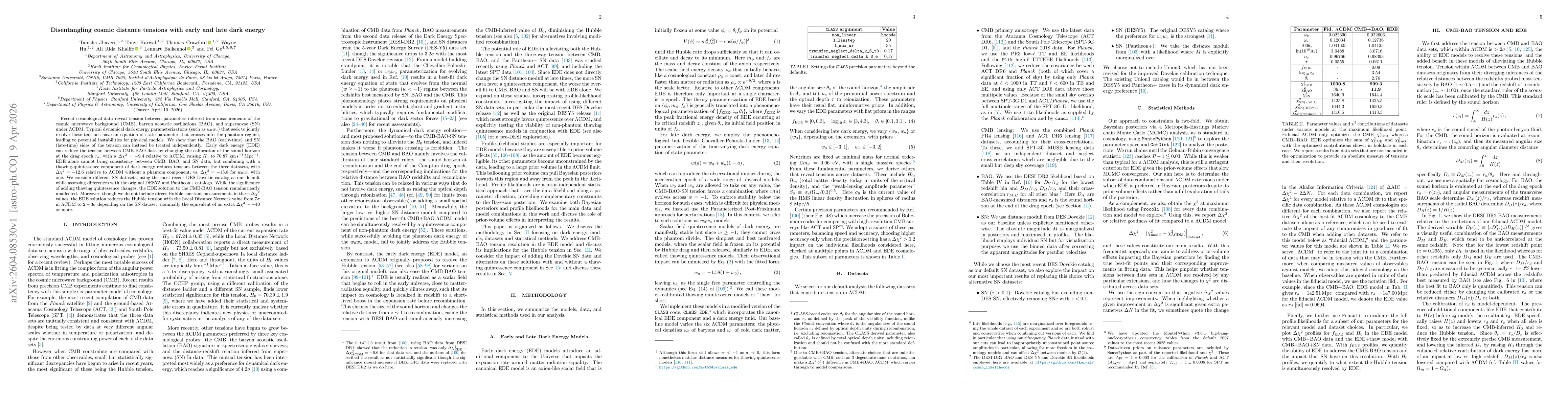 Thumbnail for Disentangling cosmic distance tensions with early and late dark energy