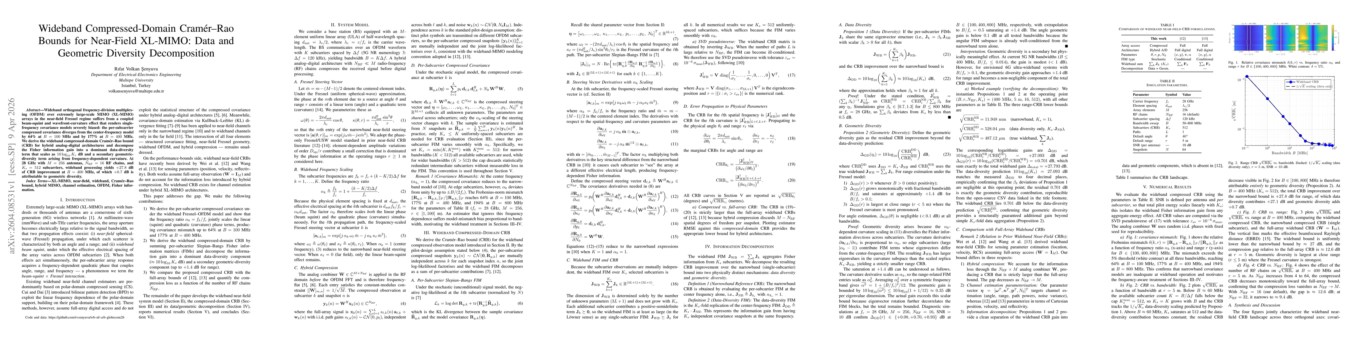 Thumbnail for Wideband Compressed-Domain Cramér--Rao Bounds for Near-Field XL-MIMO: Data and Geometric Diversity Decomposition