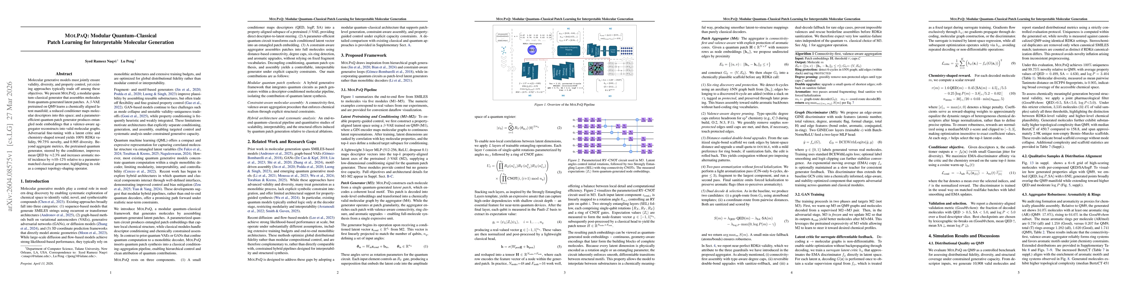 Thumbnail for MolPaQ: Modular Quantum-Classical Patch Learning for Interpretable Molecular Generation