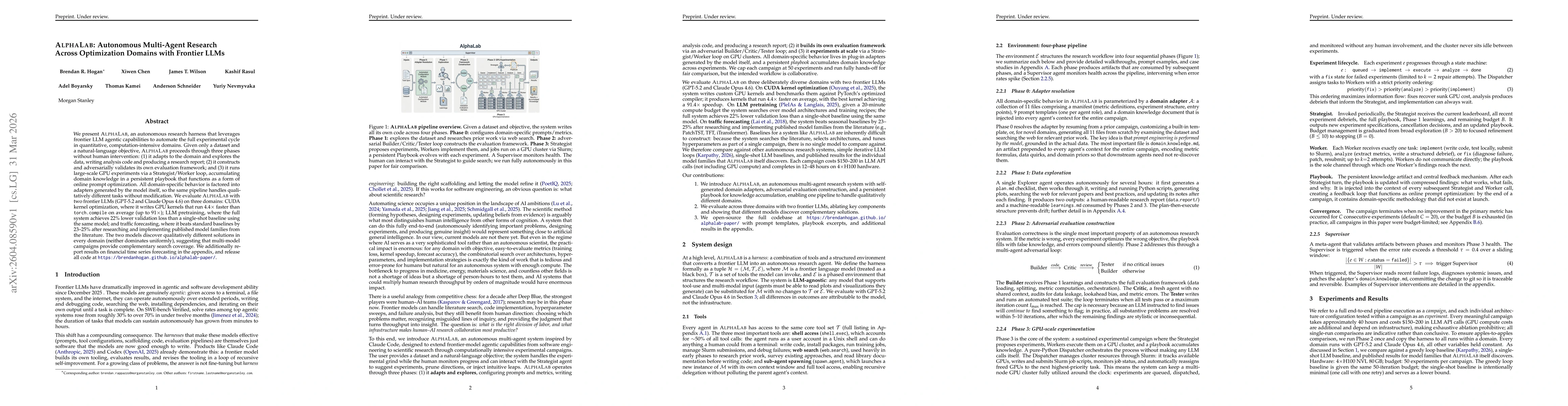 Thumbnail for AlphaLab: Autonomous Multi-Agent Research Across Optimization Domains with Frontier LLMs