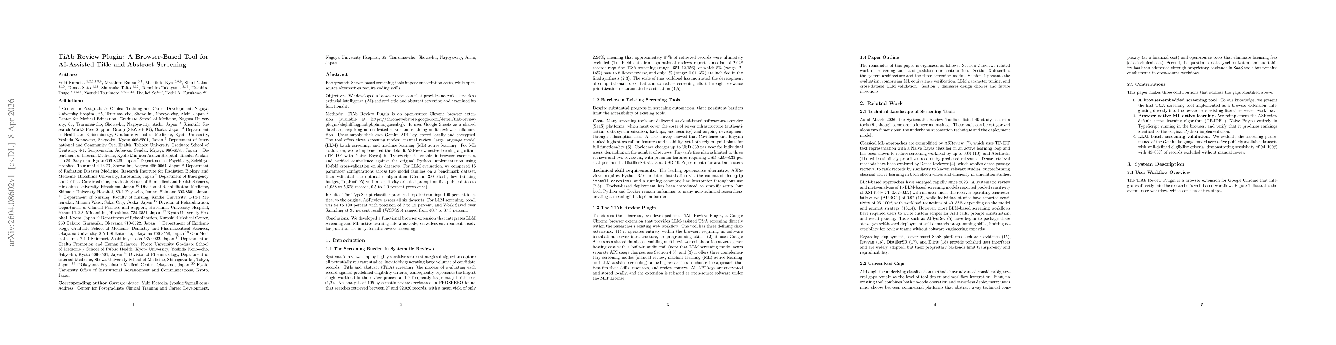 Thumbnail for TiAb Review Plugin: A Browser-Based Tool for AI-Assisted Title and Abstract Screening