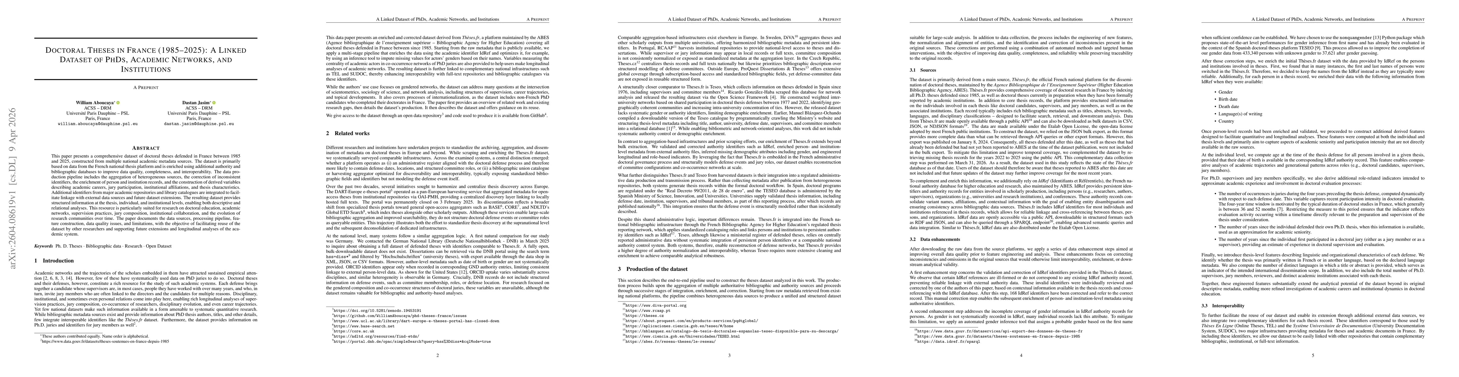 Thumbnail for Doctoral Theses in France (1985-2025): A Linked Dataset of PhDs, Academic Networks, and Institutions