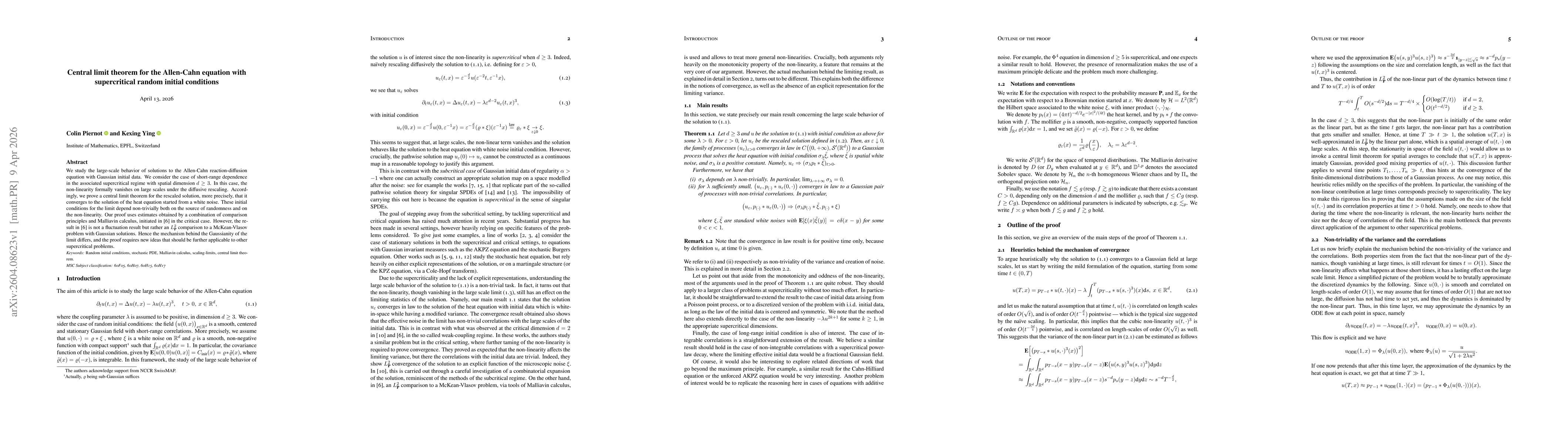 Thumbnail for Central limit theorem for the Allen-Cahn equation with supercritical random initial conditions