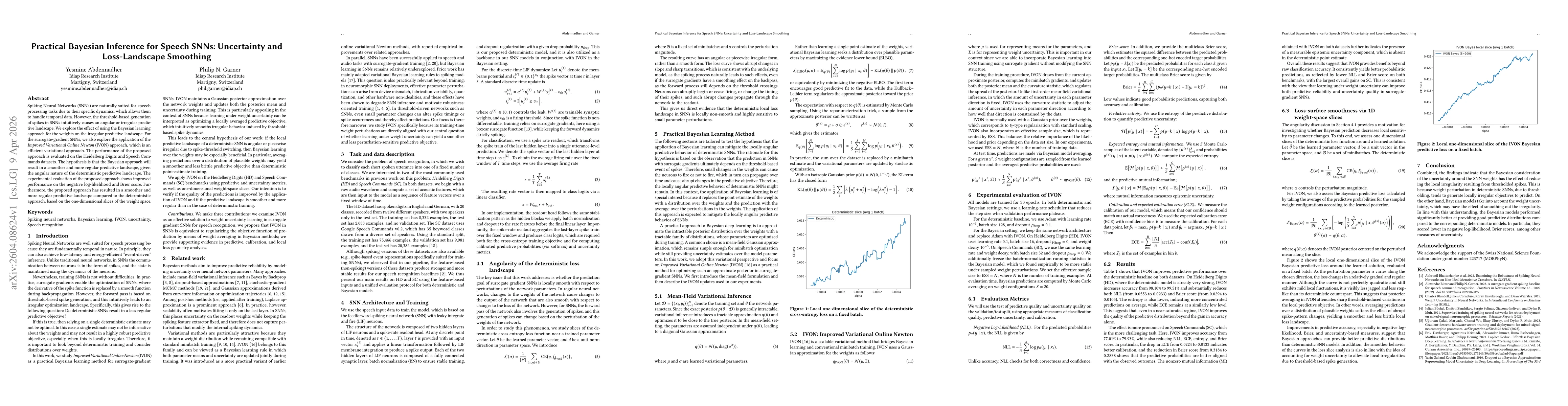 Thumbnail for Practical Bayesian Inference for Speech SNNs: Uncertainty and Loss-Landscape Smoothing
