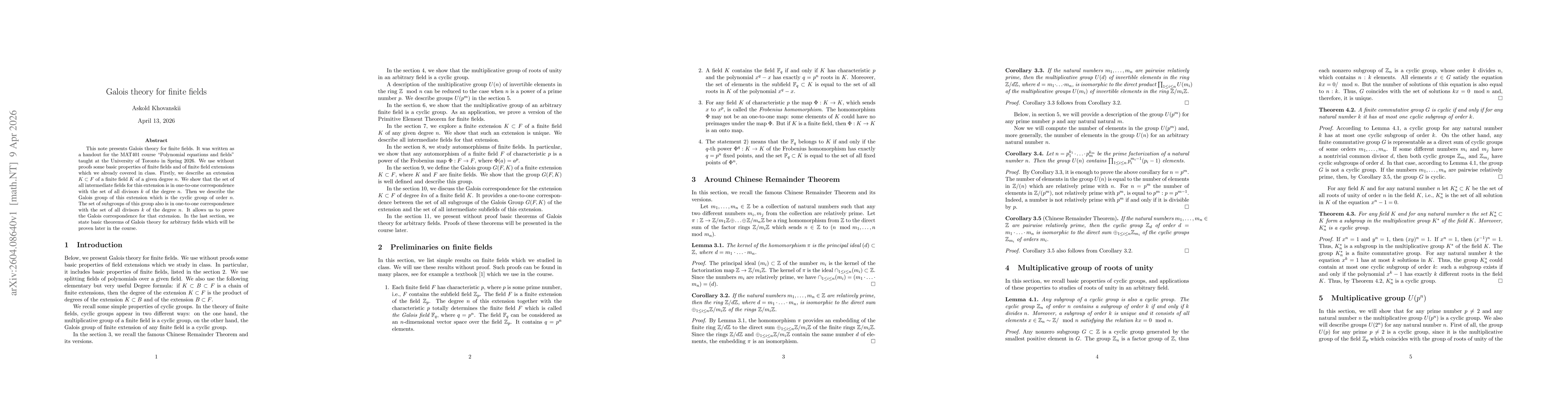 Thumbnail for Galois theory for finite fields