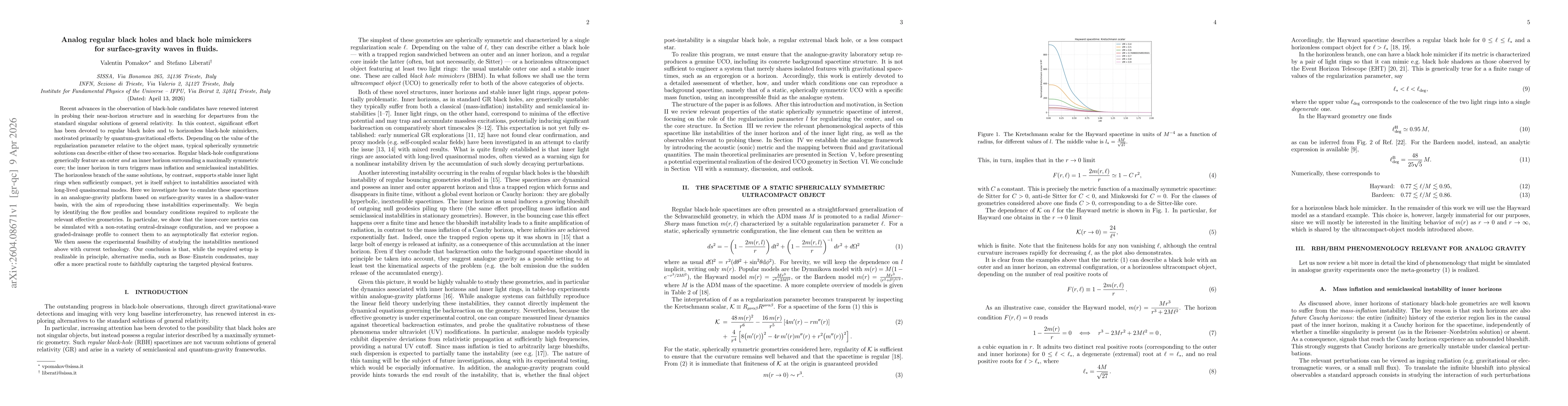 Thumbnail for Analog regular black holes and black hole mimickers for surface-gravity waves in fluids