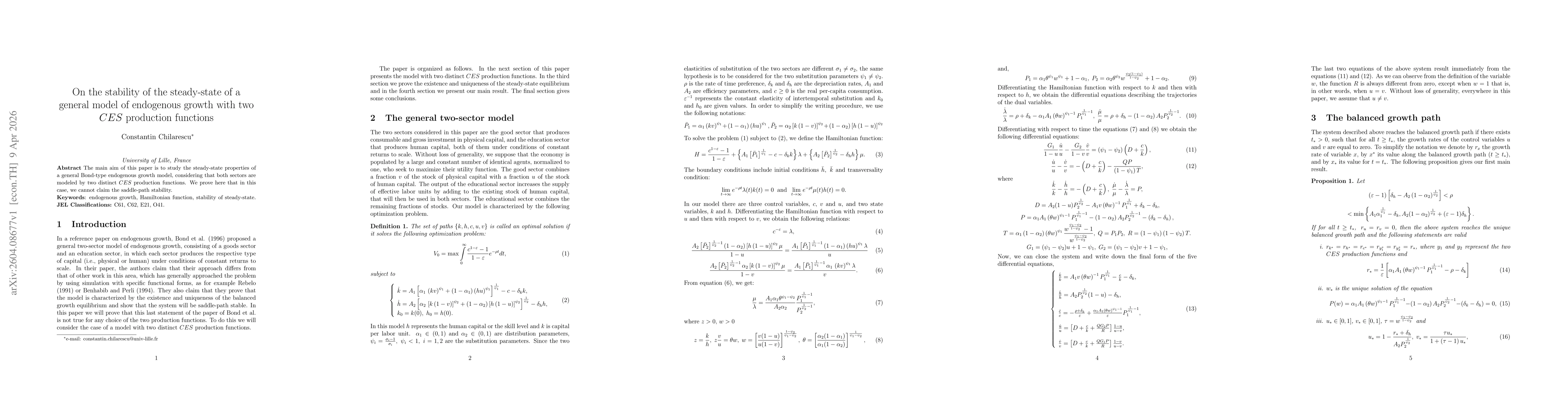 Thumbnail for On the stability of the steady-state of a general model of endogenous growth with two $CES$ production functions