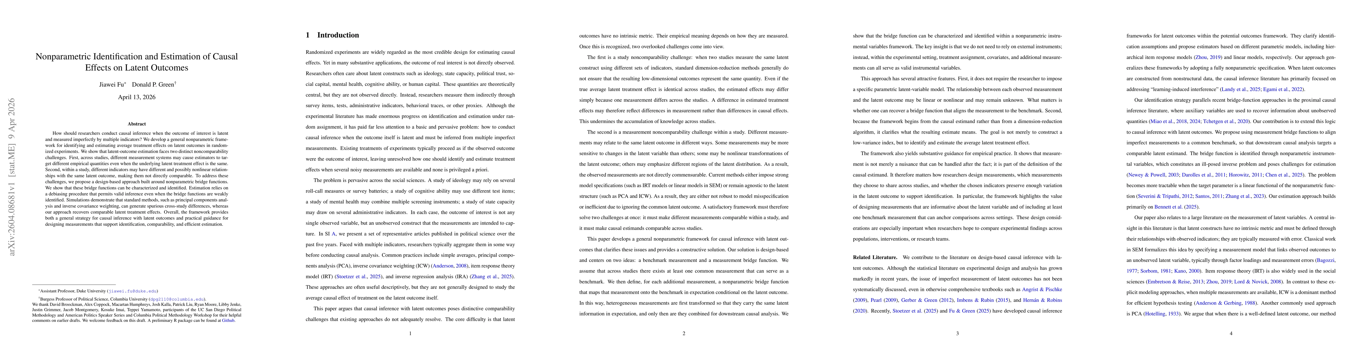 Thumbnail for Nonparametric Identification and Estimation of Causal Effects on Latent Outcomes