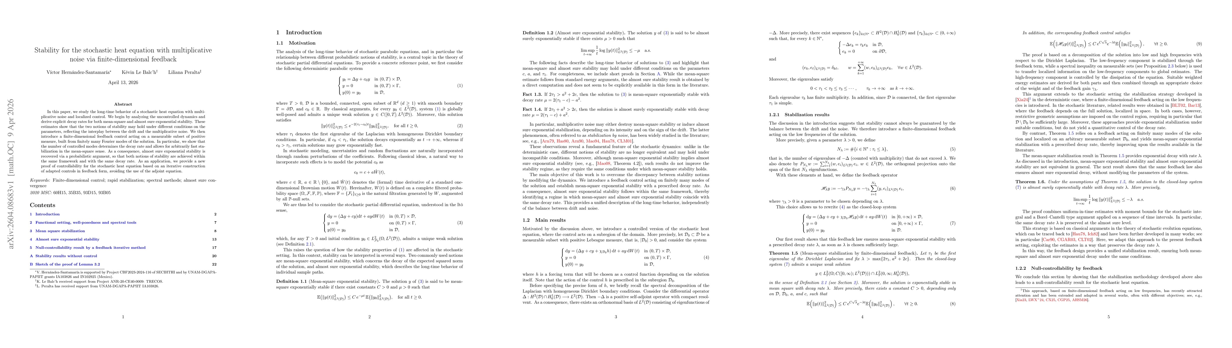 Thumbnail for Stability for the stochastic heat equation with multiplicative noise via finite-dimensional feedback