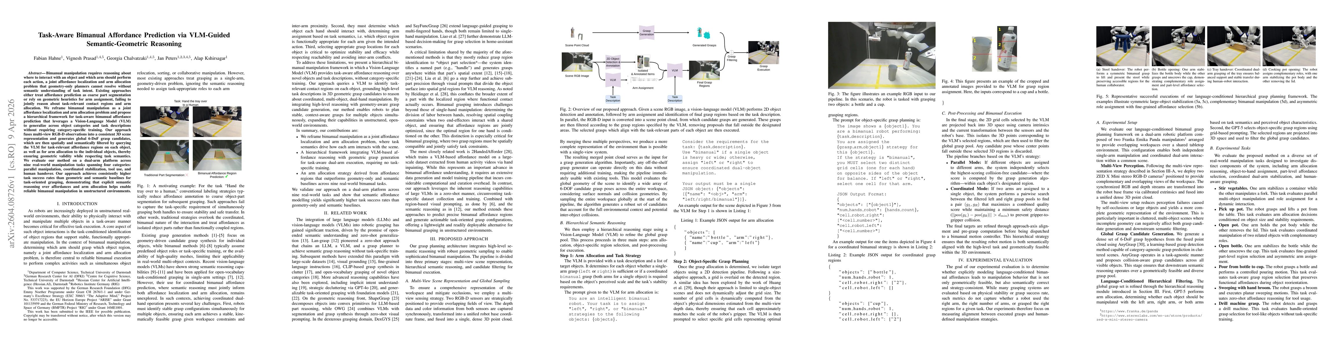 Thumbnail for Task-Aware Bimanual Affordance Prediction via VLM-Guided Semantic-Geometric Reasoning