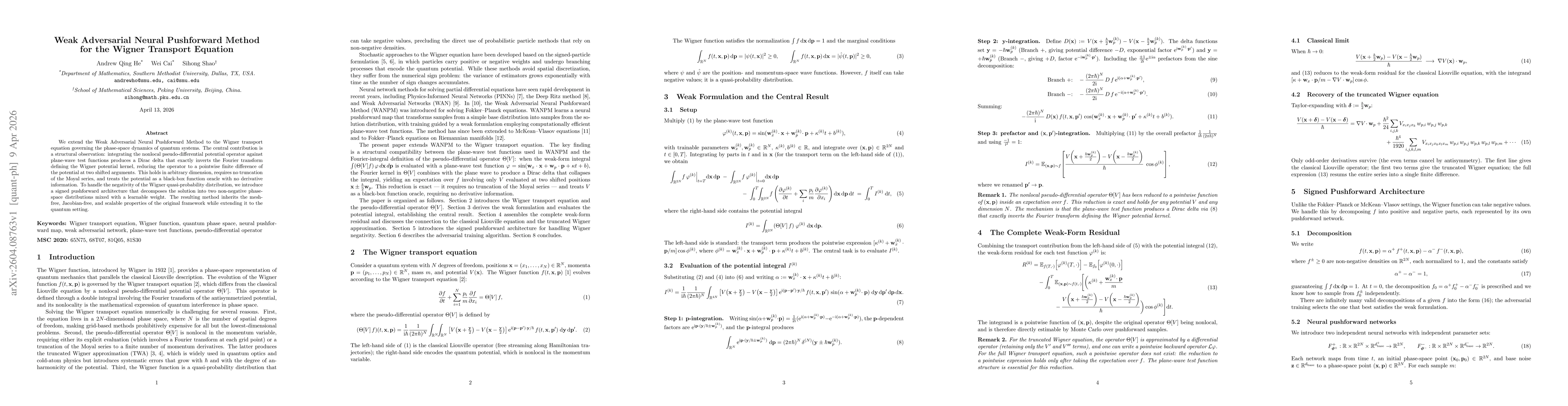 Thumbnail for Weak Adversarial Neural Pushforward Method for the Wigner Transport Equation