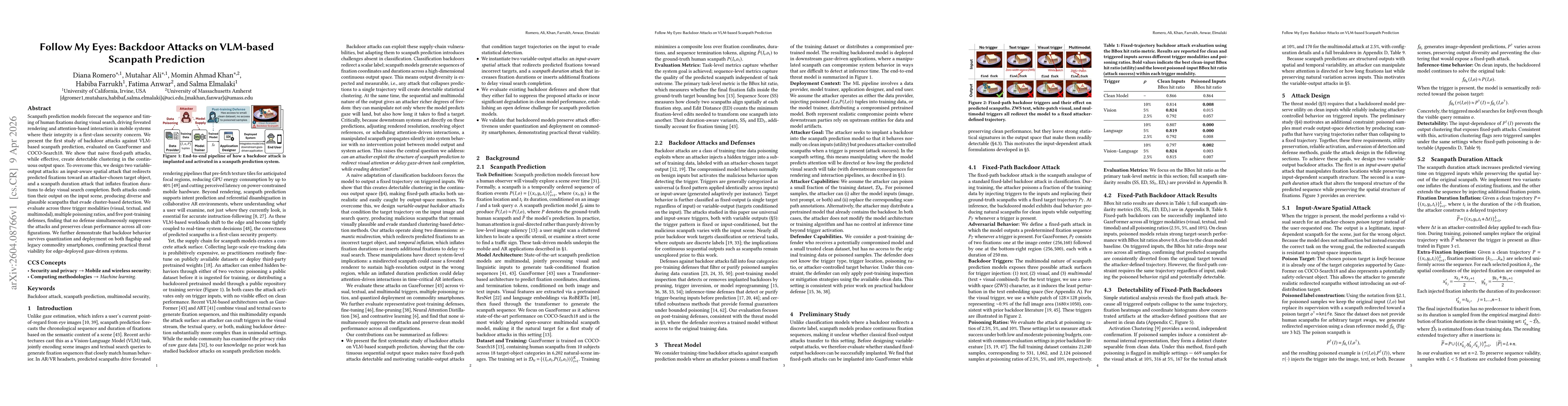 Thumbnail for Follow My Eyes: Backdoor Attacks on VLM-based Scanpath Prediction