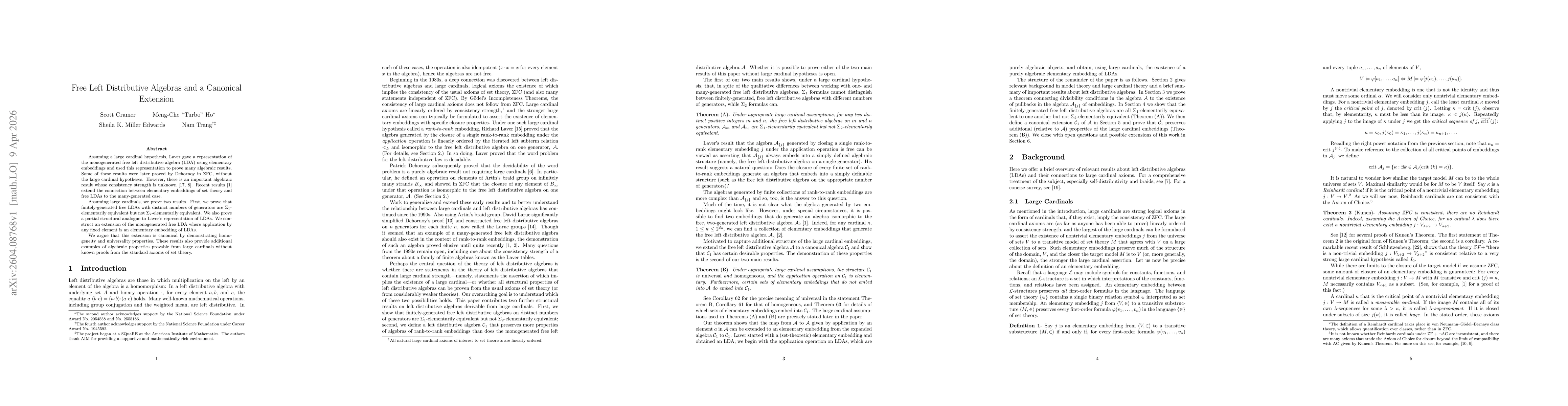 Thumbnail for Free Left Distributive Algebras and a Canonical Extension