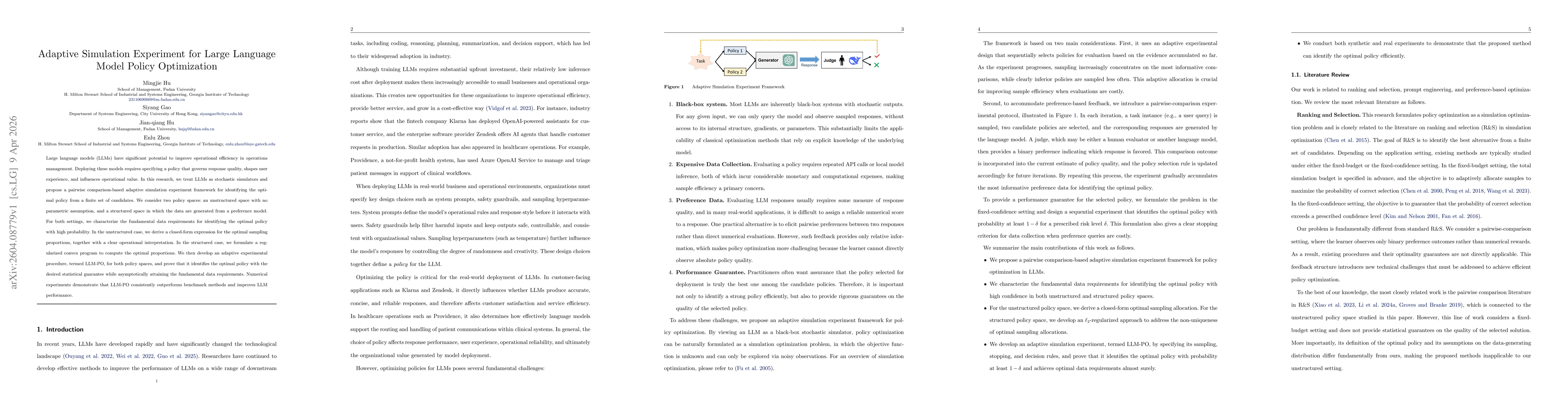 Thumbnail for Adaptive Simulation Experiment for LLM Policy Optimization