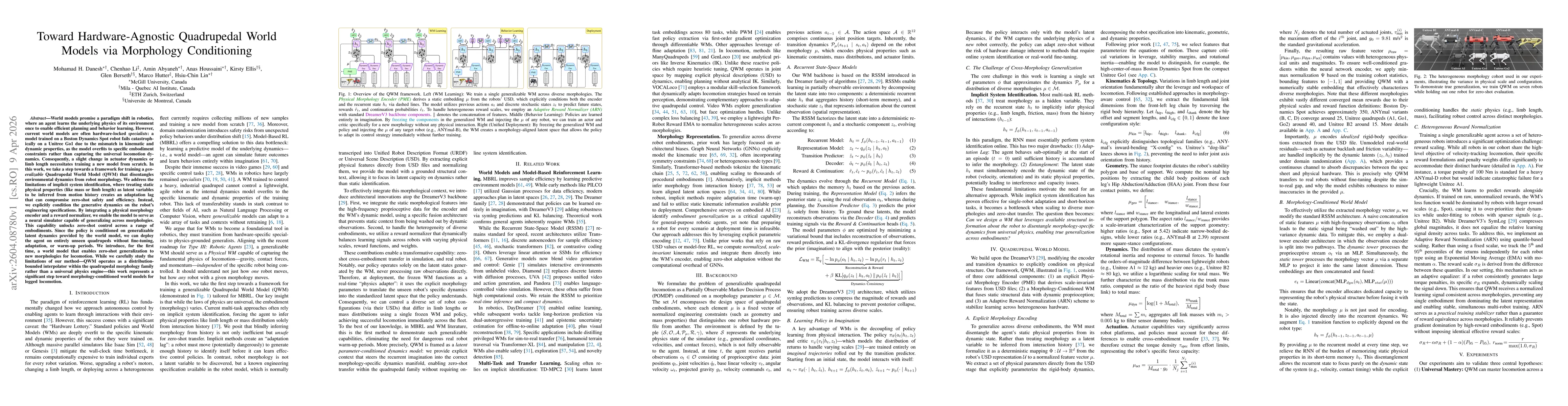Thumbnail for Toward Hardware-Agnostic Quadrupedal World Models via Morphology Conditioning
