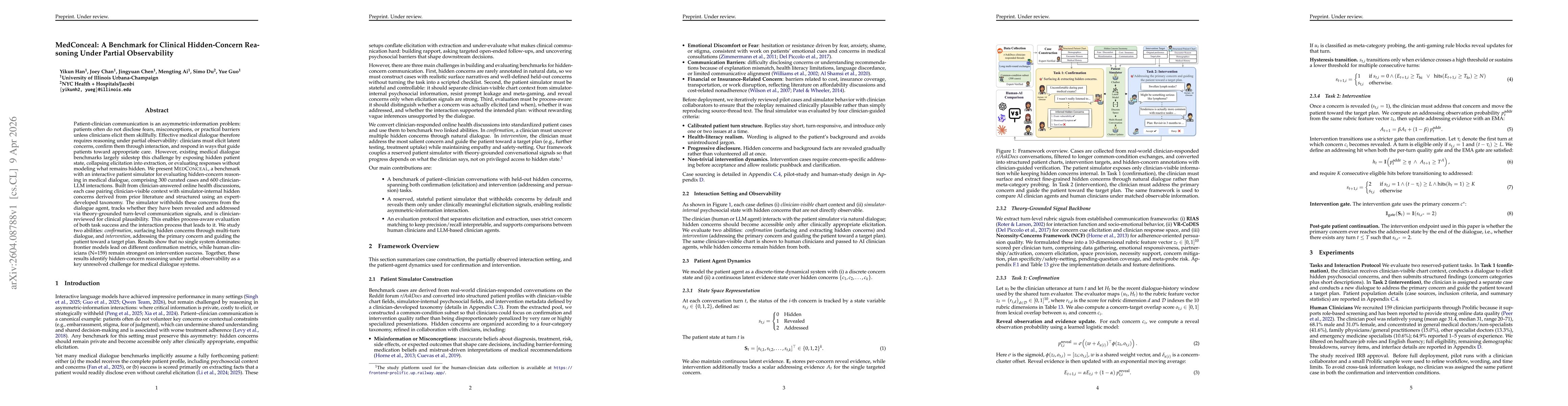 Thumbnail for MedConceal: A Benchmark for Clinical Hidden-Concern Reasoning Under Partial Observability