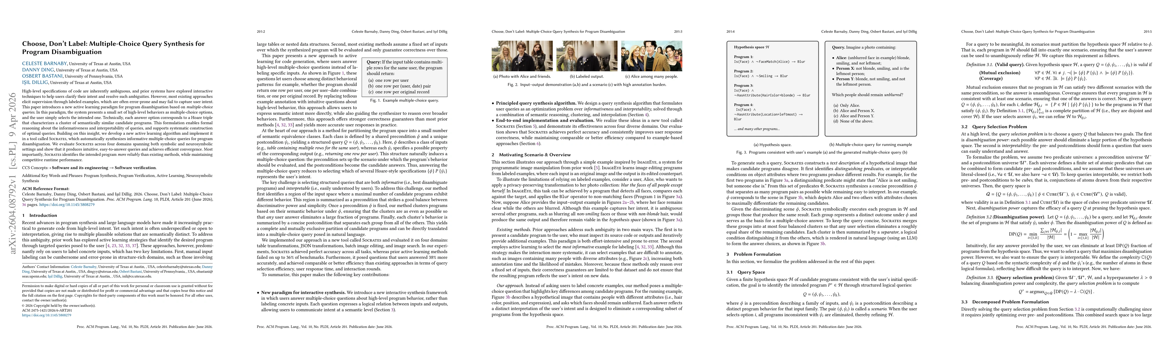 Thumbnail for Choose, Don't Label: Multiple-Choice Query Synthesis for Program Disambiguation