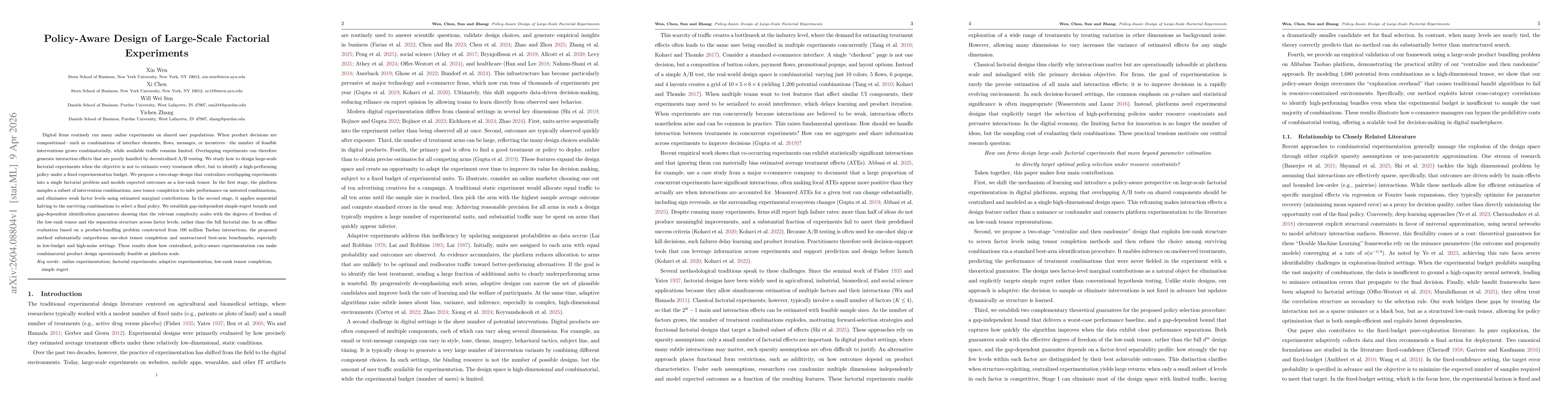 Thumbnail for Policy-Aware Design of Large-Scale Factorial Experiments