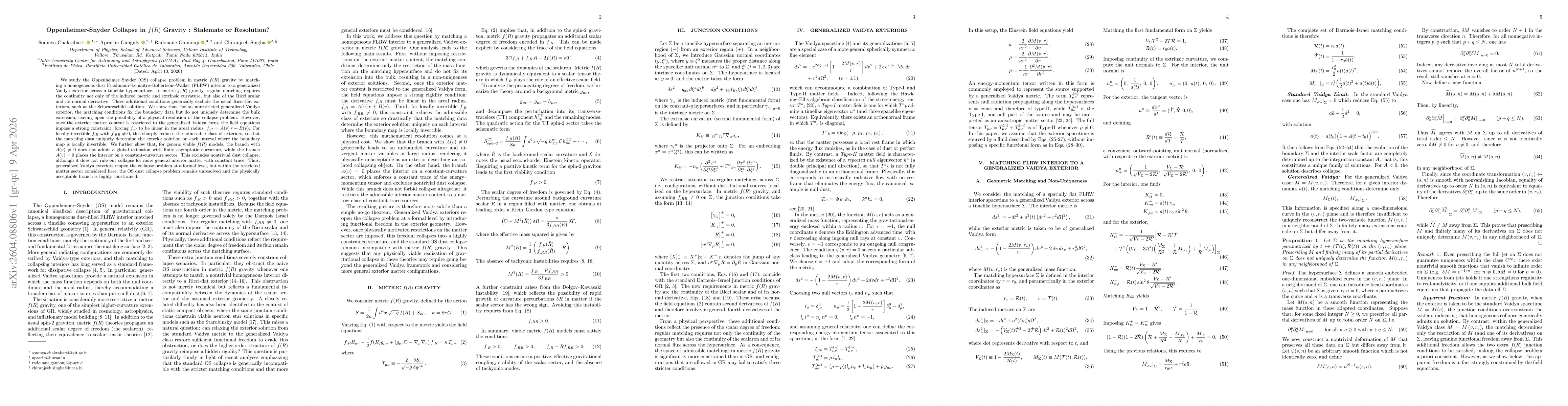 Thumbnail for Oppenheimer-Snyder Collapse in f(R) Gravity : Stalemate or Resolution?