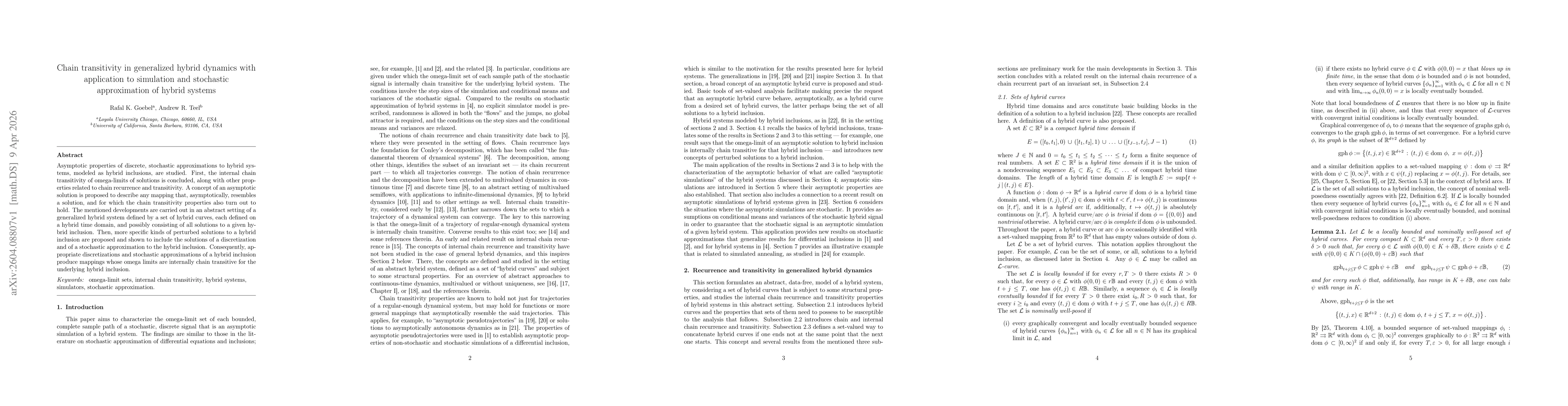 Thumbnail for Chain transitivity in generalized hybrid dynamics with application to simulation and stochastic approximation of hybrid systems
