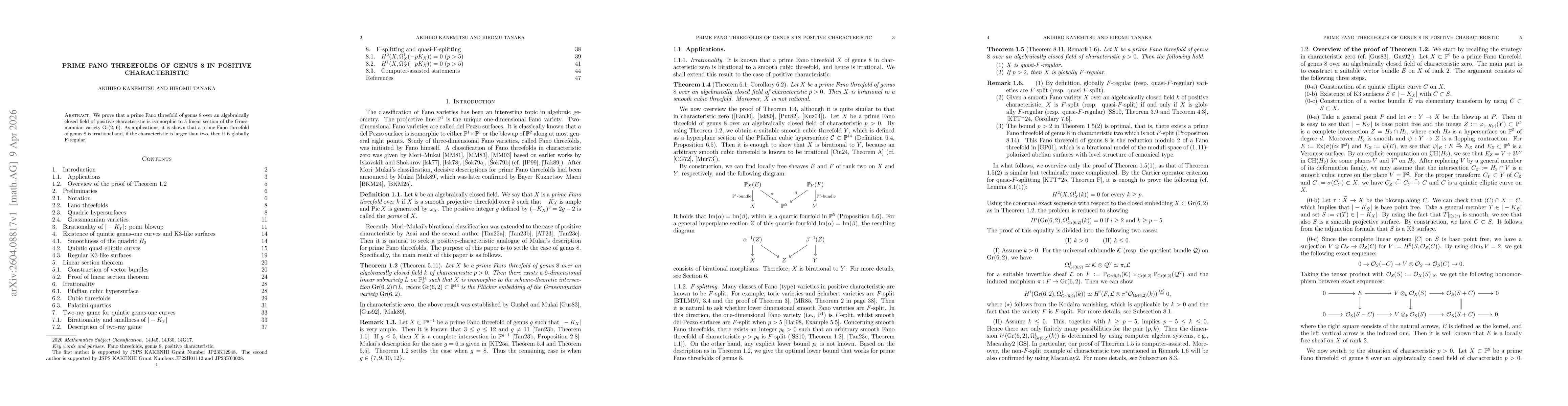 Thumbnail for Prime Fano threefolds of genus 8 in positive characteristic