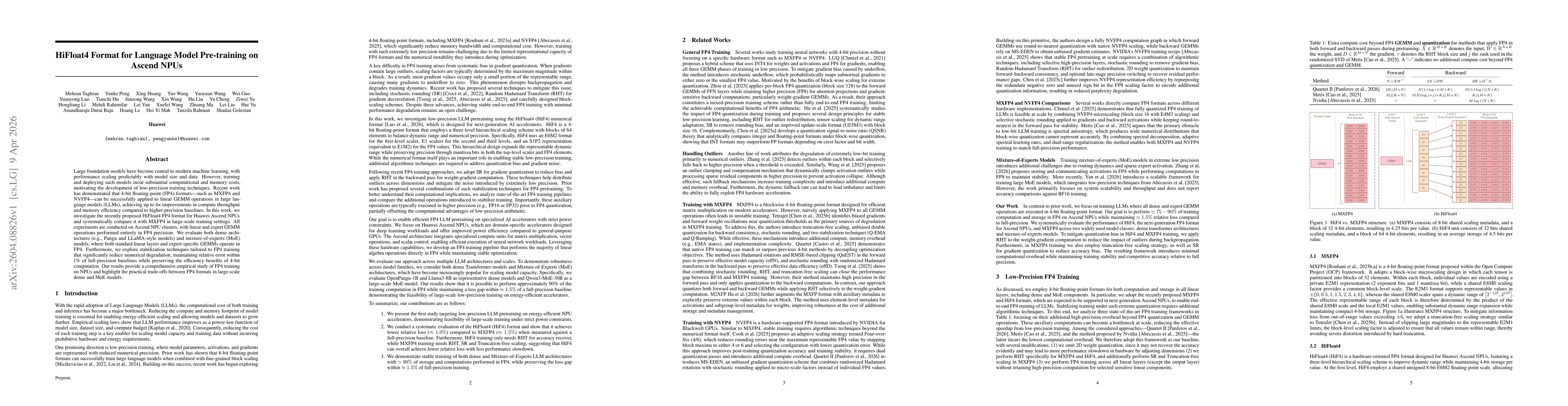 Thumbnail for HiFloat4 Format for Language Model Pre-training on Ascend NPUs