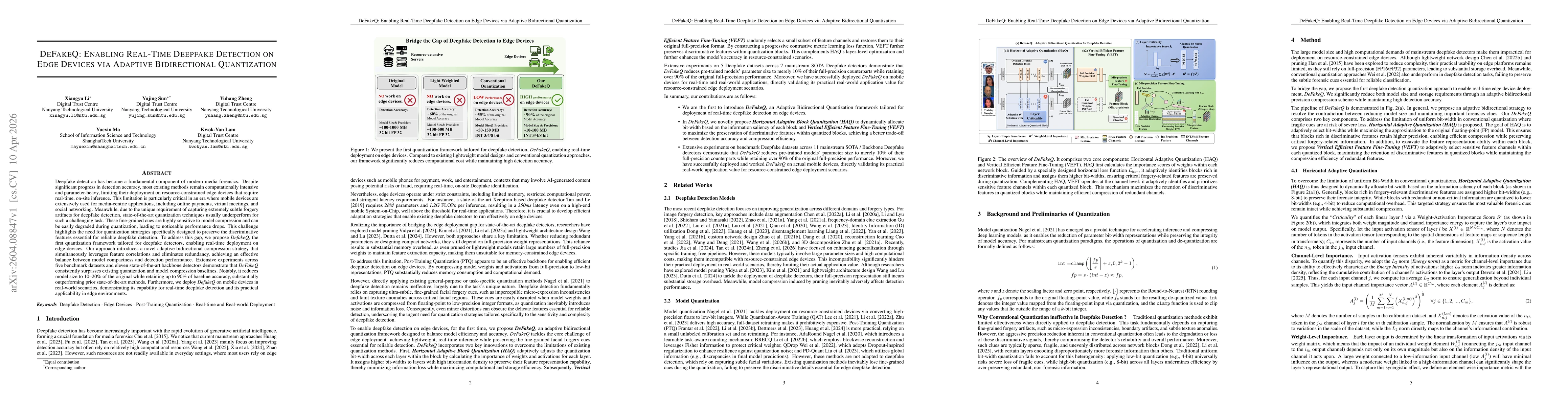 Thumbnail for DeFakeQ: Enabling Real-Time Deepfake Detection on Edge Devices via Adaptive Bidirectional Quantization