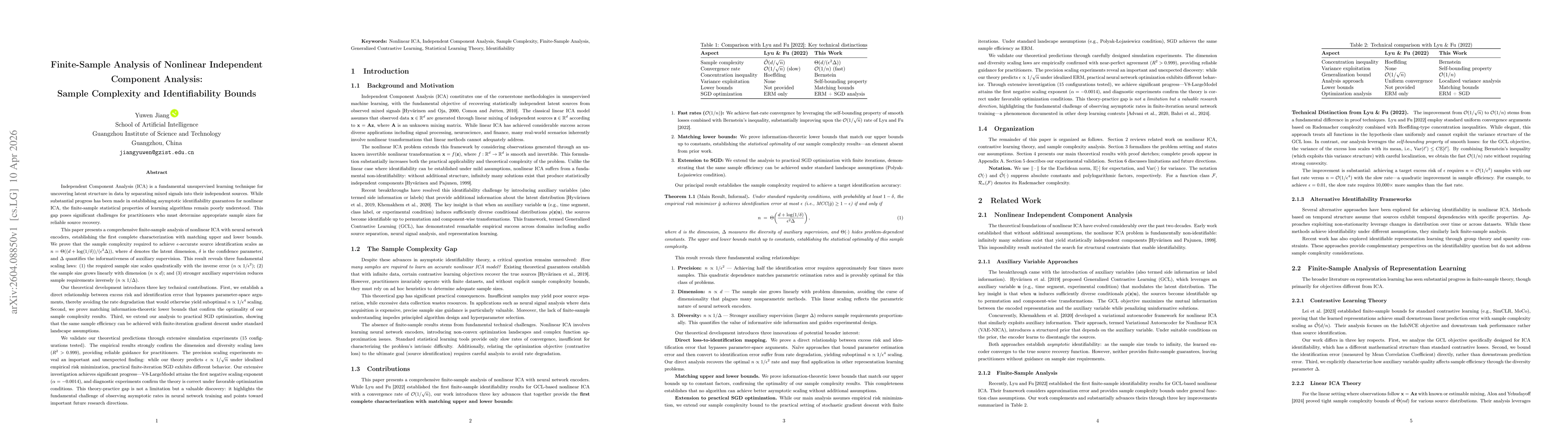 Thumbnail for Finite-Sample Analysis of Nonlinear Independent Component Analysis:Sample Complexity and Identifiability Bounds
