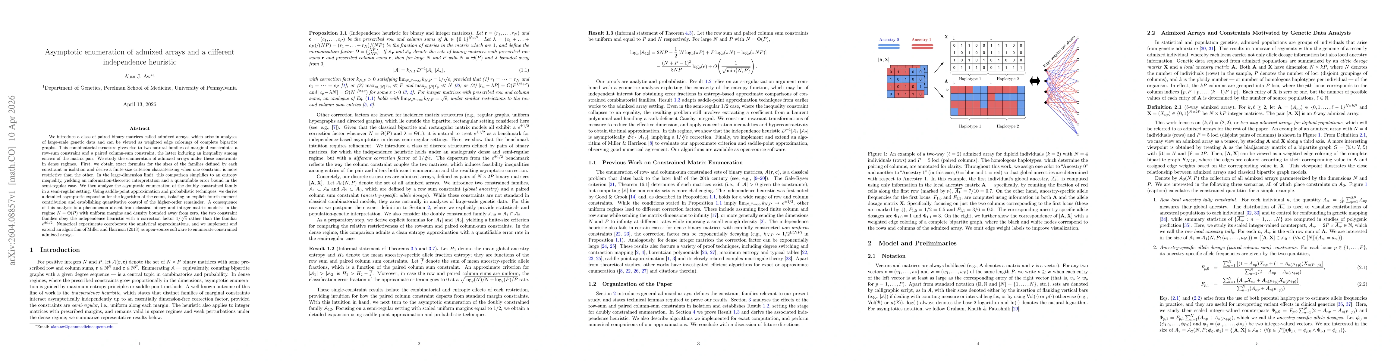 Thumbnail for Asymptotic enumeration of admixed arrays and a different independence heuristic