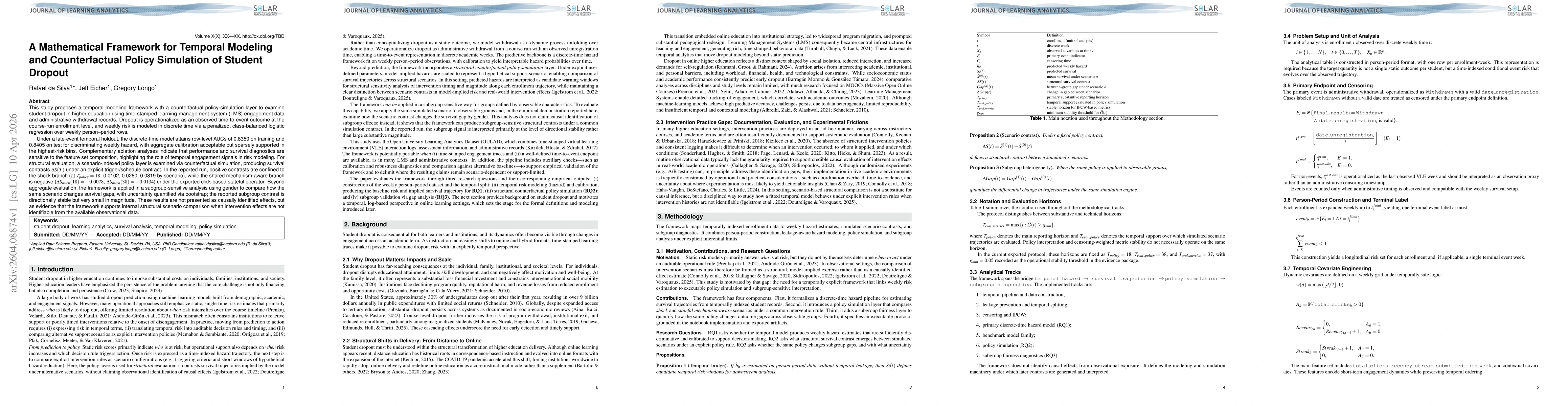 Thumbnail for A Mathematical Framework for Temporal Modeling and Counterfactual Policy Simulation of Student Dropout