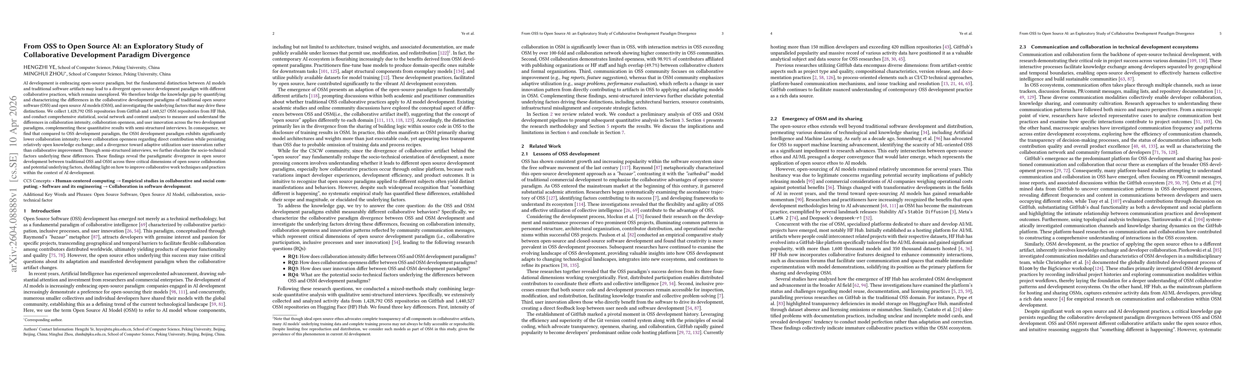 Thumbnail for From OSS to Open Source AI: an Exploratory Study of Collaborative Development Paradigm Divergence