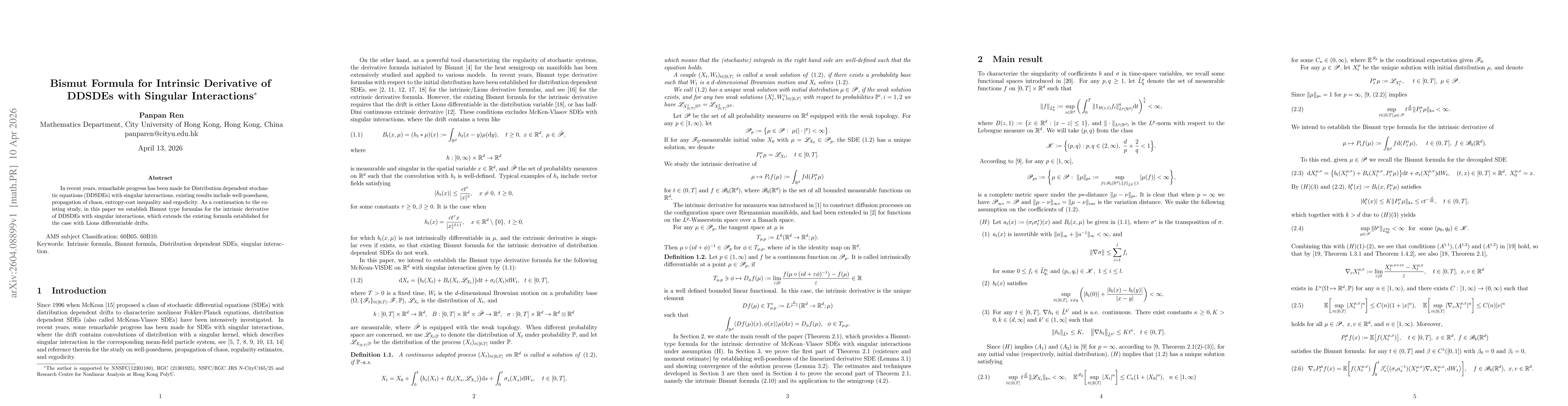 Thumbnail for Bismut Formula for Intrinsic Derivative of DDSDEs with Singular Interactions