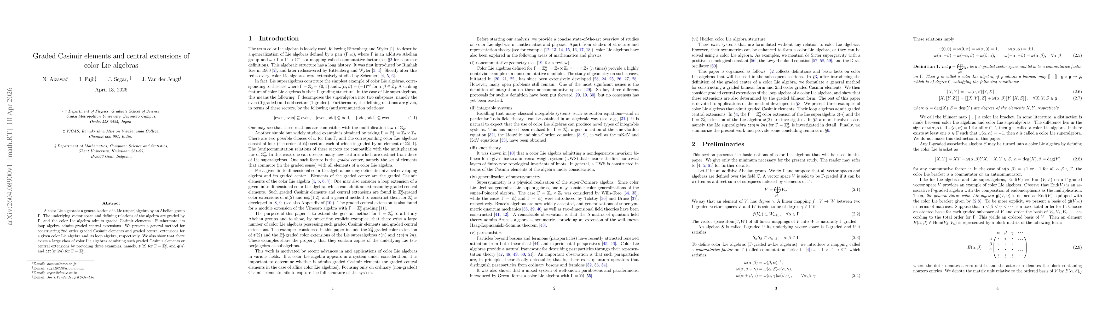 Thumbnail for Graded Casimir elements and central extensions of color Lie algebras