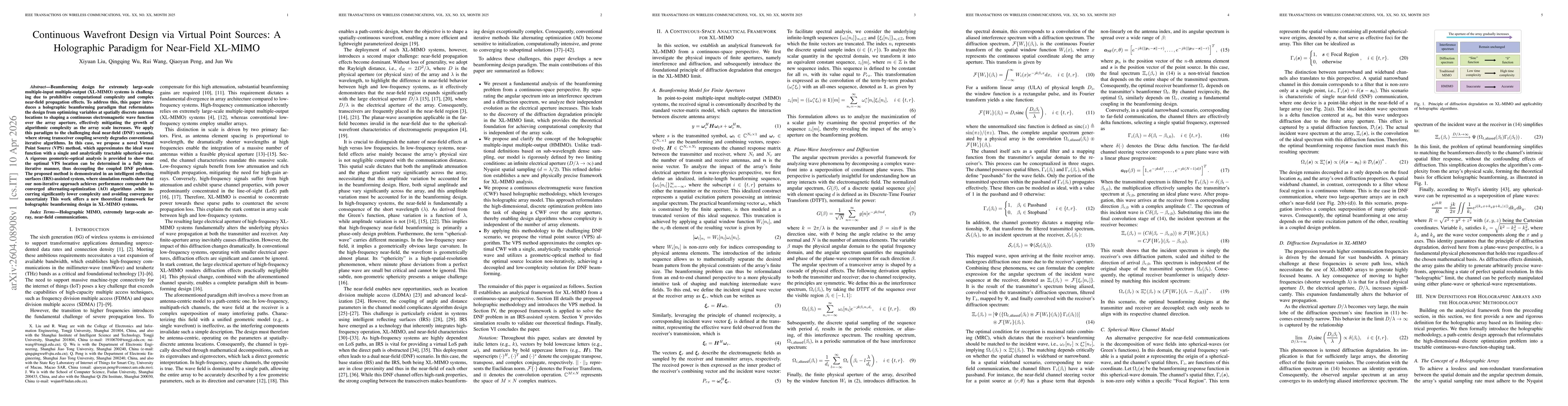 Thumbnail for Continuous Wavefront Design via Virtual Point Sources: A Holographic Paradigm for Near-Field XL-MIMO