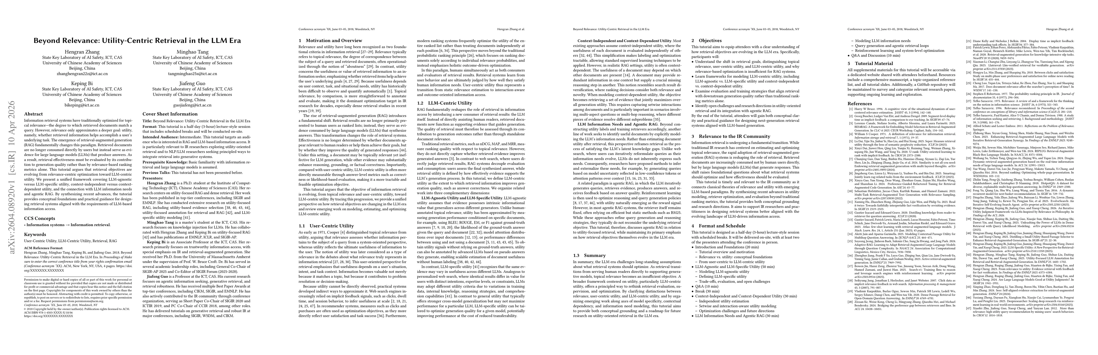 Thumbnail for Beyond Relevance: Utility-Centric Retrieval in the LLM Era