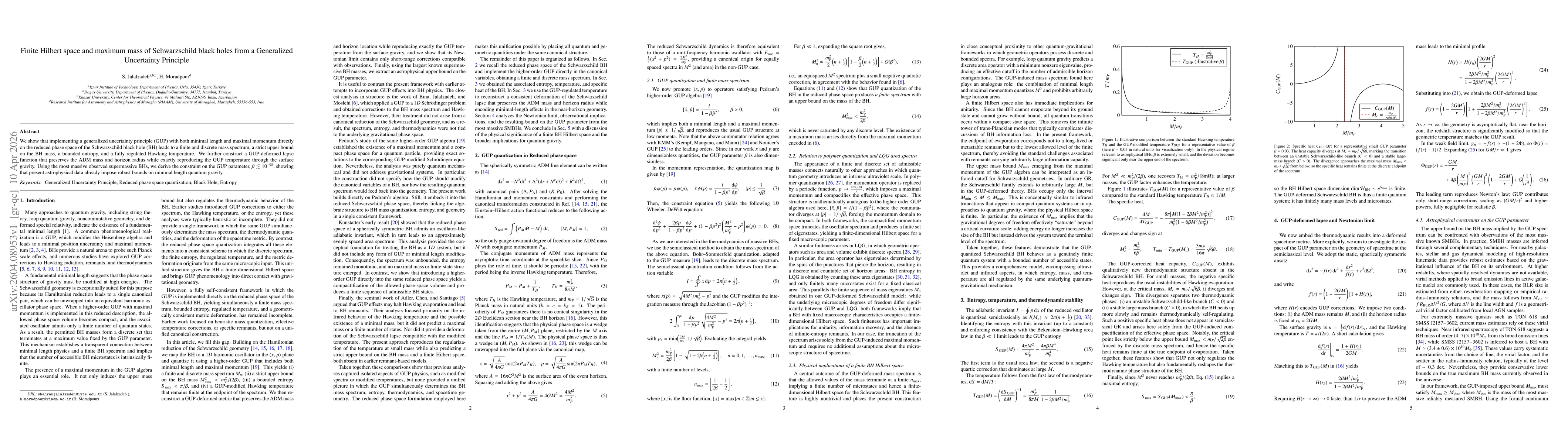 Thumbnail for Finite Hilbert space and maximum mass of Schwarzschild black holes from a Generalized Uncertainty Principle