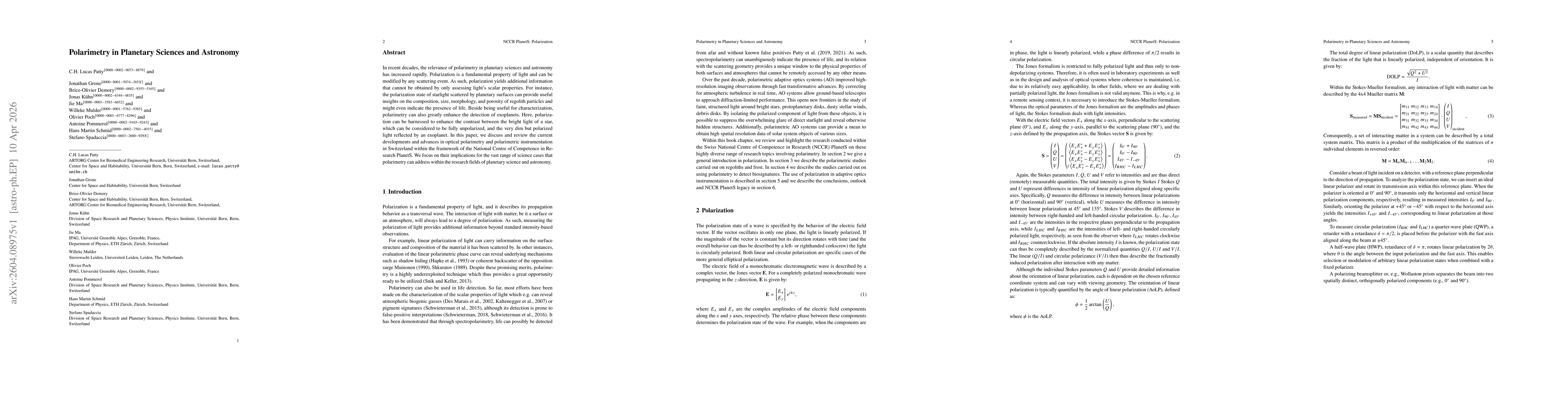 Thumbnail for Polarimetry in Planetary Sciences and Astronomy