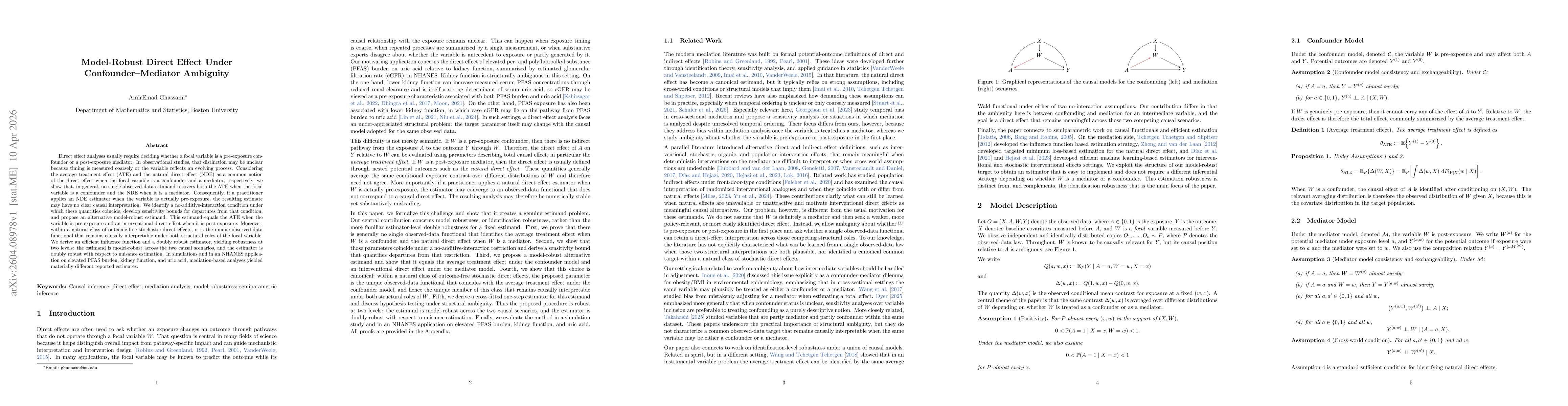 Thumbnail for Model-Robust Direct Effect Under Confounder-Mediator Ambiguity