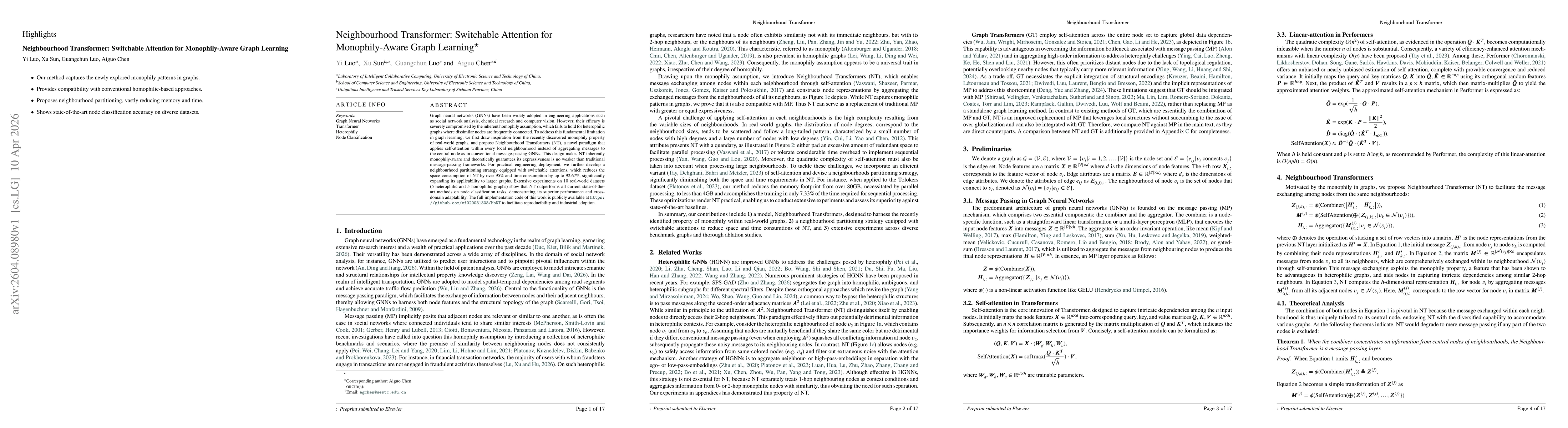 Thumbnail for Neighbourhood Transformer: Switchable Attention for Monophily-Aware Graph Learning