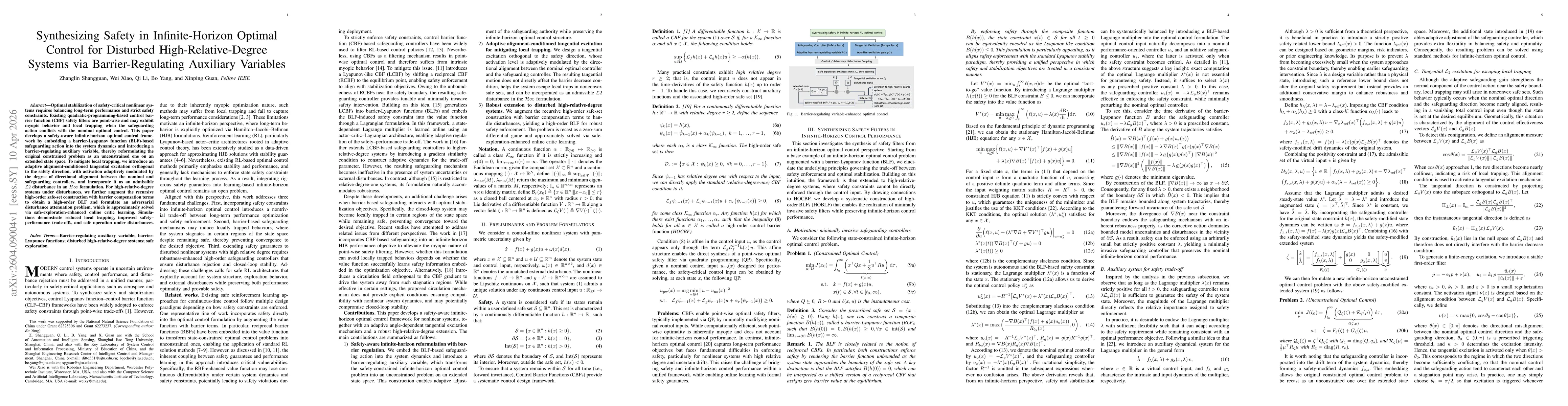 Thumbnail for Synthesizing Safety in Infinite-Horizon Optimal Control for Disturbed High-Relative-Degree Systems via Barrier-Regulating Auxiliary Variables