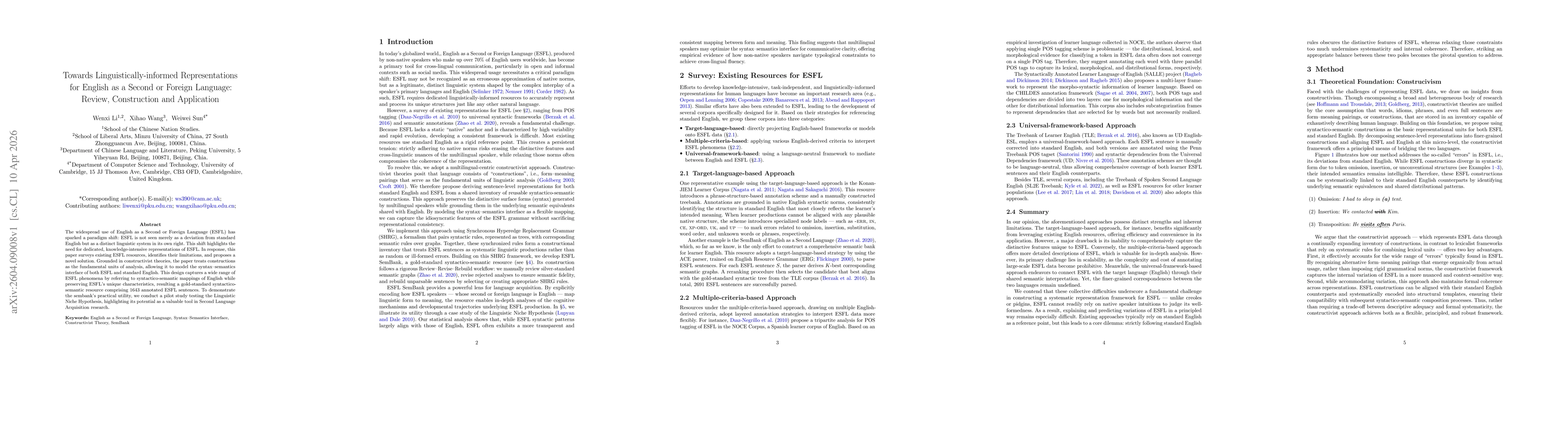 Thumbnail for Towards Linguistically-informed Representations for English as a Second or Foreign Language: Review, Construction and Application