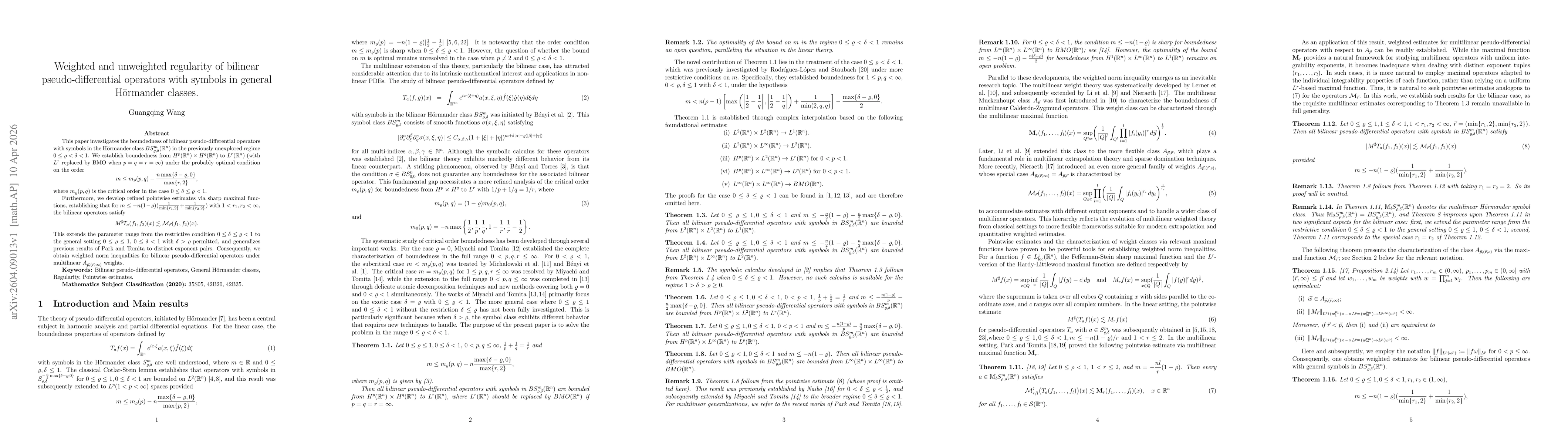 Thumbnail for Weighted and unweighted regularity of bilinear pseudo-differential operators with symbols in general Hörmander classes