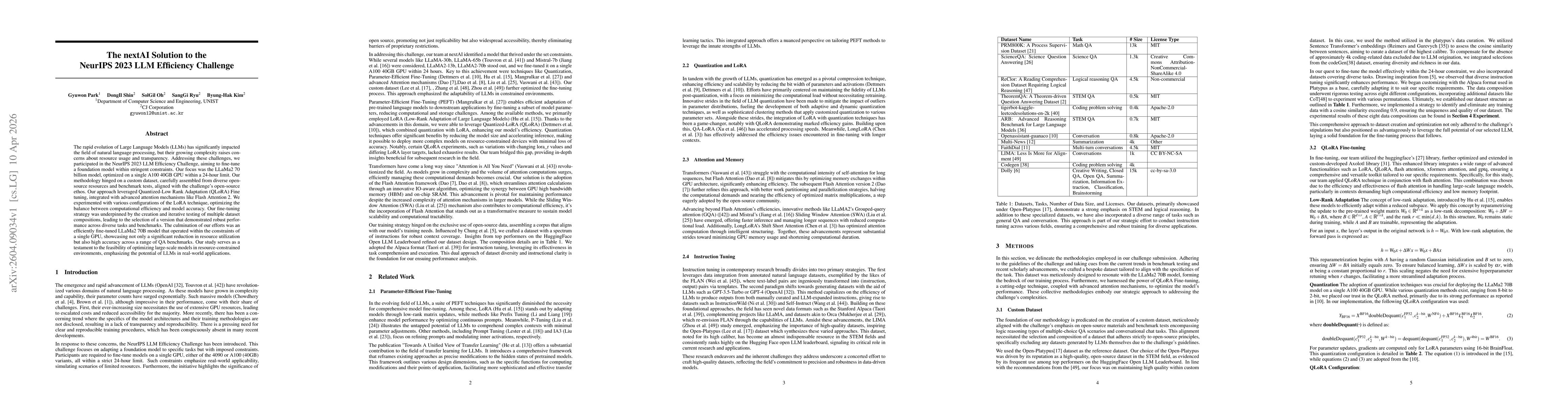 Thumbnail for The nextAI Solution to the NeurIPS 2023 LLM Efficiency Challenge