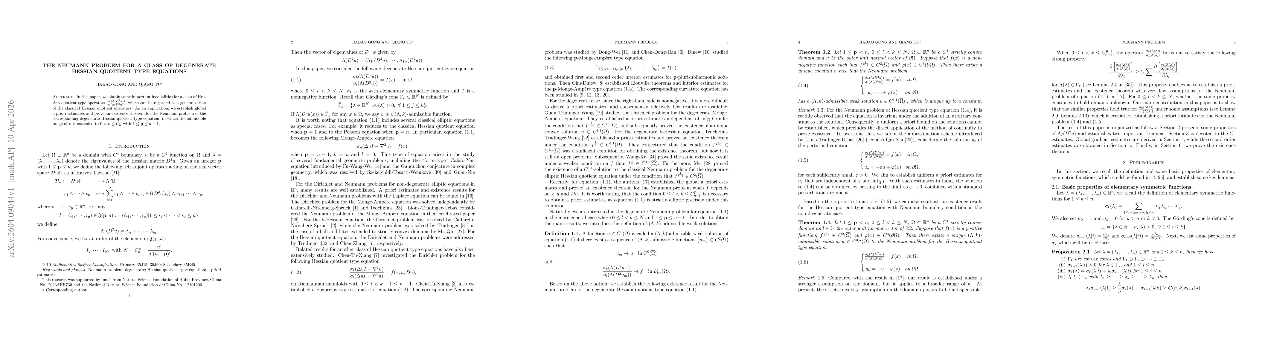 Thumbnail for The Neumann problem for a class of degenerate Hessian quotient type equations
