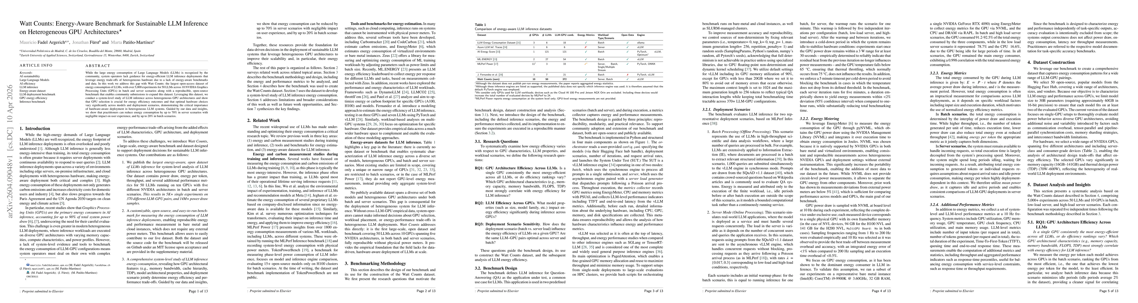 Thumbnail for Watt Counts: Energy-Aware Benchmark for Sustainable LLM Inference on Heterogeneous GPU Architectures