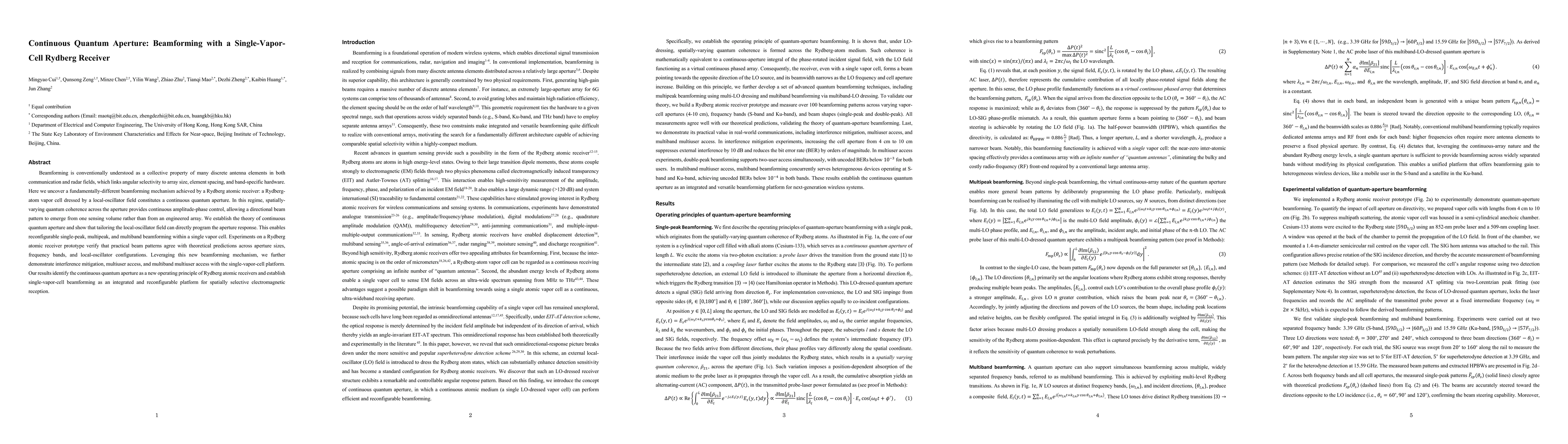Thumbnail for Continuous Quantum Aperture: Beamforming with a Single-Vapor-Cell Rydberg Receiver