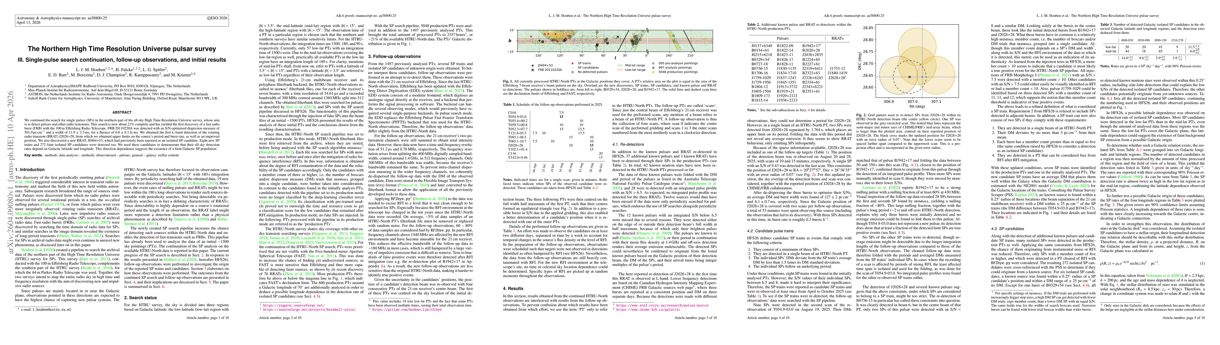 Thumbnail for The Northern High Time Resolution Universe pulsar survey: III. Single-pulse search continuation, follow-up observations, and initial results