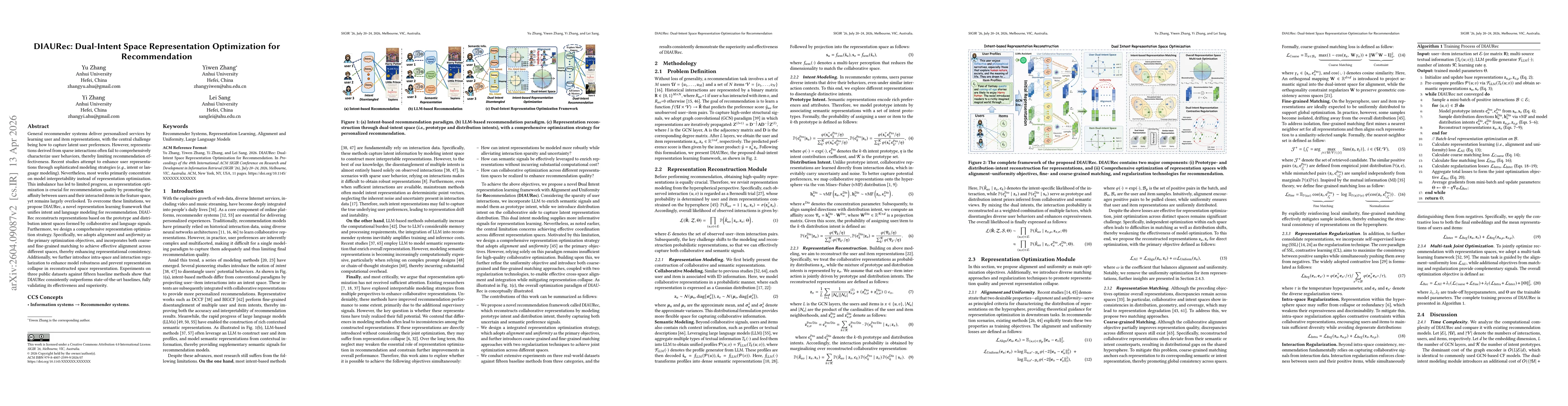 Thumbnail for DIAURec: Dual-Intent Space Representation Optimization for Recommendation