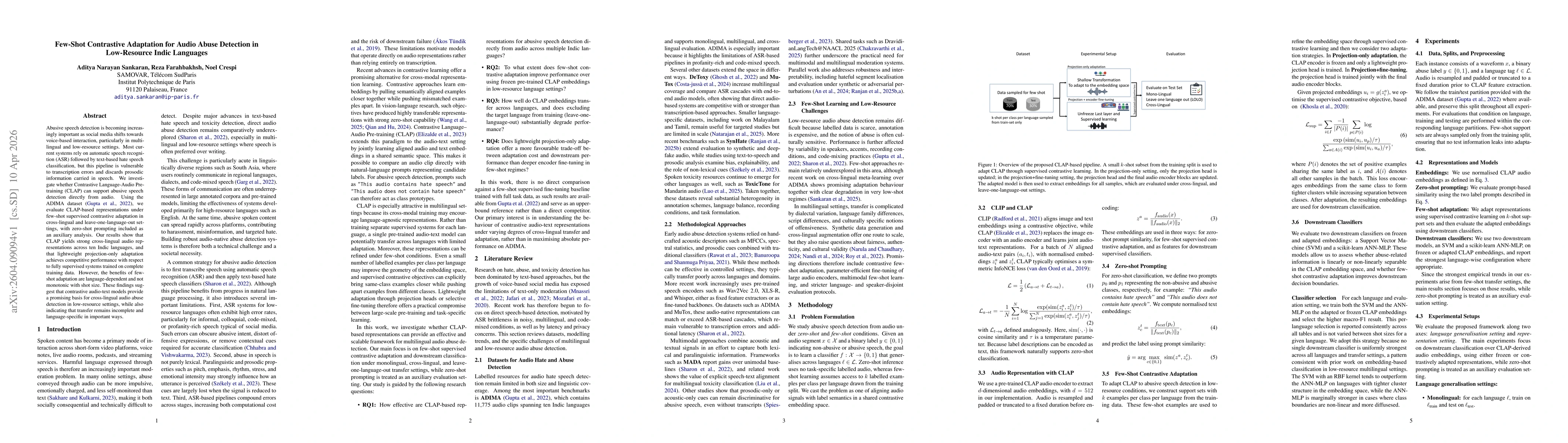 Thumbnail for Few-Shot Contrastive Adaptation for Audio Abuse Detection in Low-Resource Indic Languages