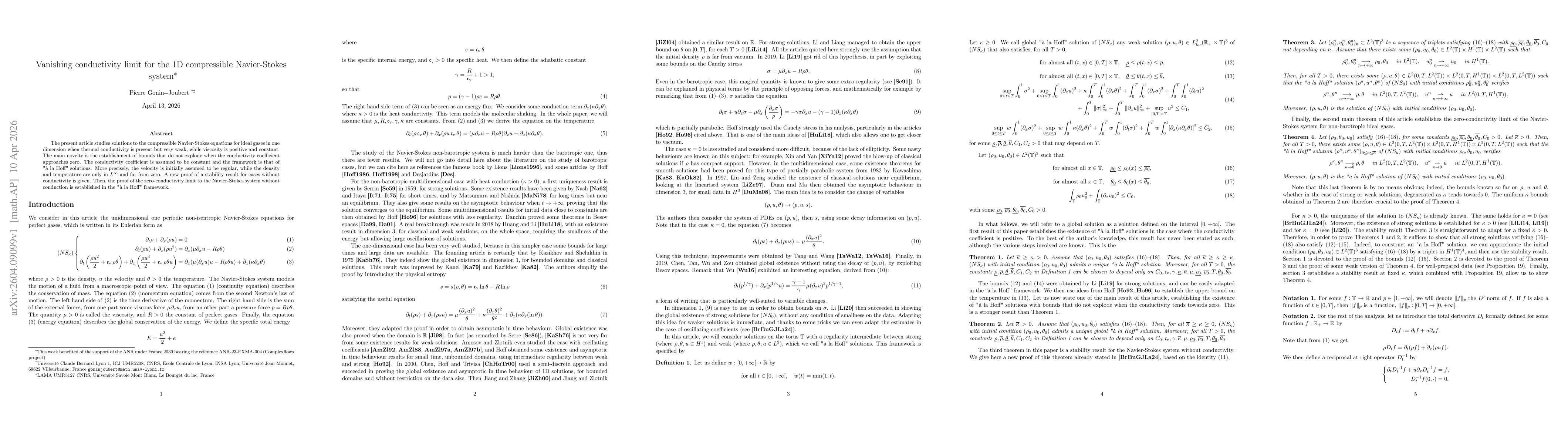 Thumbnail for Vanishing conductivity limit for the 1D compressible Navier-Stokes system